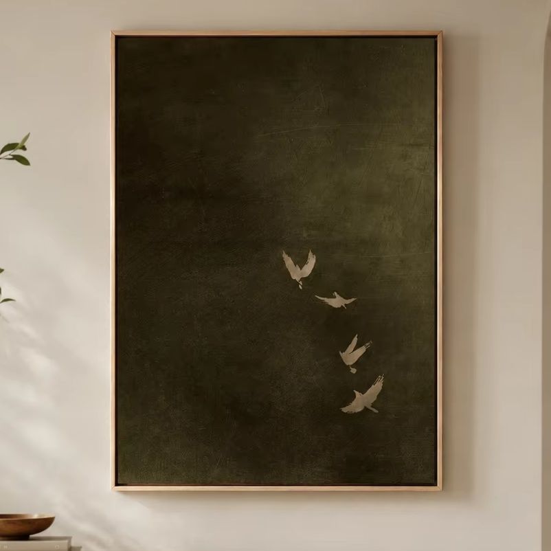 Home Decor Green - Olive Green Bird Canvas Art, Dark