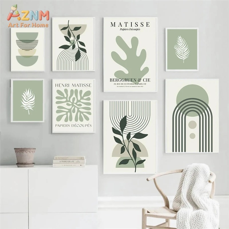 Home Decor Green - Sage Green Leaf Geometry Line Canvas