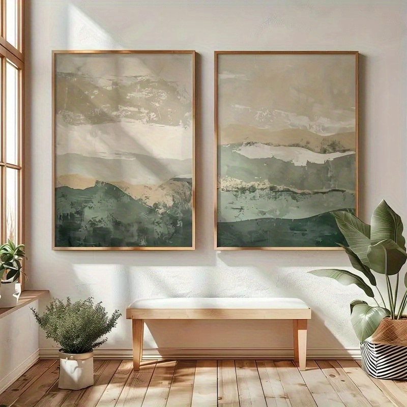 Home Decor Green - 2pcs/set Wabi Sabi Abstract Geometric Canvas