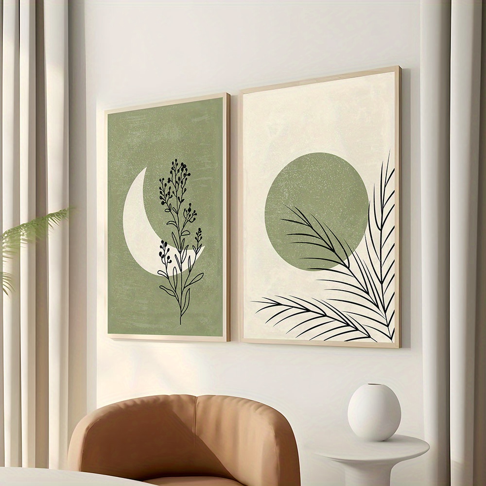 Home Decor Green - 2pcs/set Bohemian Plant Moon Sun Canvas