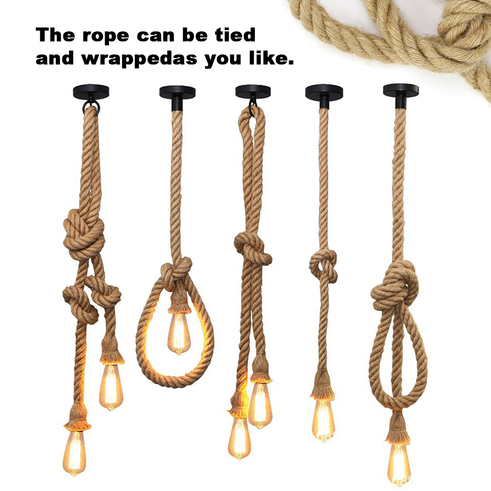 Rope Light Decoration - Industrial E27 Vintage Hemp Rope Pendant
