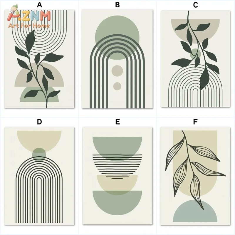 Sage Green Leaf Geometry Line  - огляд і ціна Home Decor Green